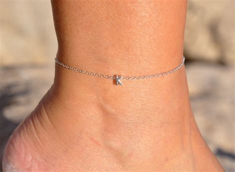 Sterling Silver Tiny Initial Anklet Personalized Anklet Etsy