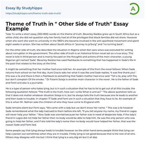 Theme of Truth in ” Other Side of Truth” Essay Example | StudyHippo.com