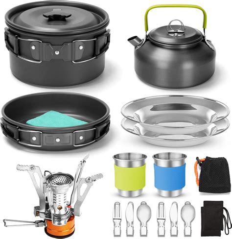 Odoland Camping Cookware Set With Foldable Stove Non Stick Pot Pan