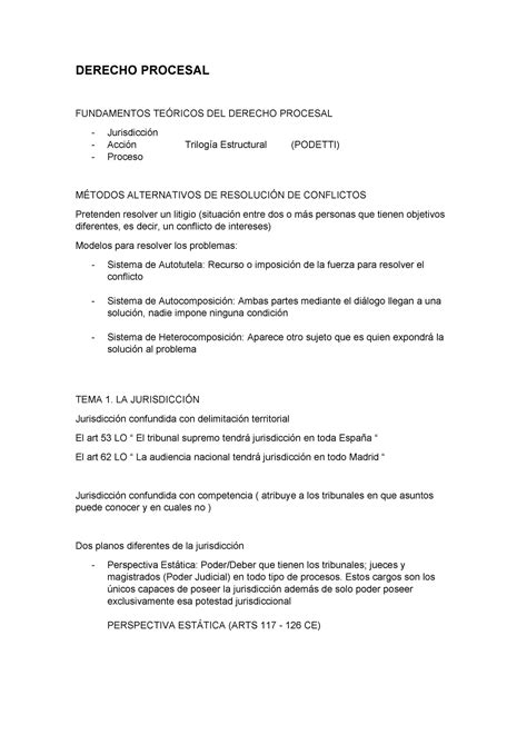 Derecho Procesal Derecho Procesal Fundamentos TeÓricos Del Derecho Procesal Jurisdicción