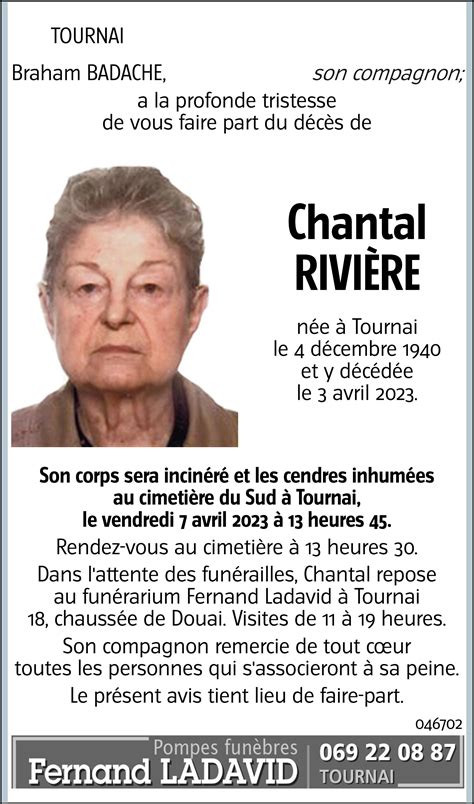 Chantal RIVIÈRE 03 04 2023 Avis nécrologique lavenir net