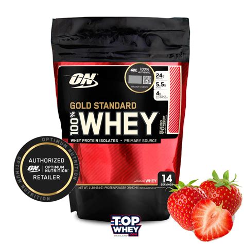 Optimum Nutrition Gold Standard 100 Whey Protein 1lb Delicious Strawberry เวย์โปรตีนไอโซเลต