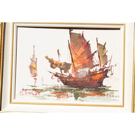 Vintage Chinese Junk Boat Oil Paintings A Pair Chairish