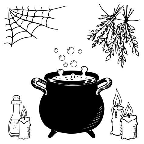 Witch Cauldron With Bubbling Brew Sketch Of Witchcraft Potion Isolated Illustration 46467292