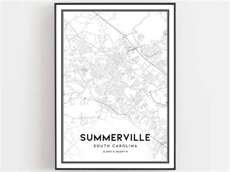 Summerville Map Print, Summerville Map Poster Wall Art, Sc City Map, South Carolina Print Street ...