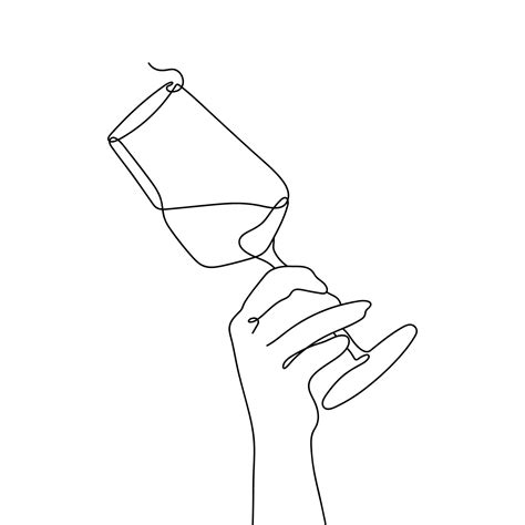 Continuous Line Drawing Of Hand That Holding Wine Glass Line Art Illustration Vector 8556102