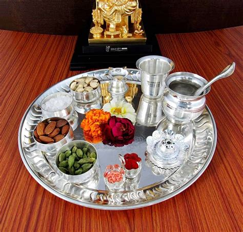 Goldgiftideas Inch Premium Sarovar Silver Plated Pooja Thali Set