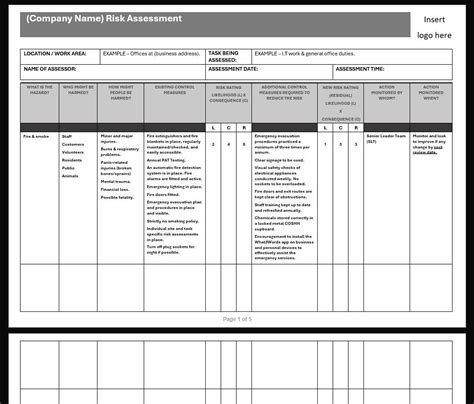 Blank Risk Assessment Template Editable Word Document - Etsy