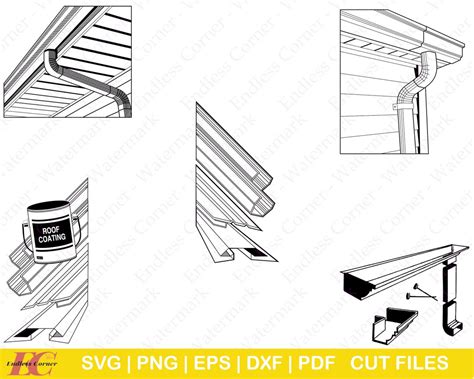 5 Gutter And Downspout Svg Cut File Designs Digital Drawings Instant