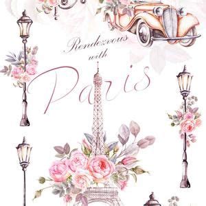 Paris Watercolor Clipart France Eiffel Tower France Roses Flowers