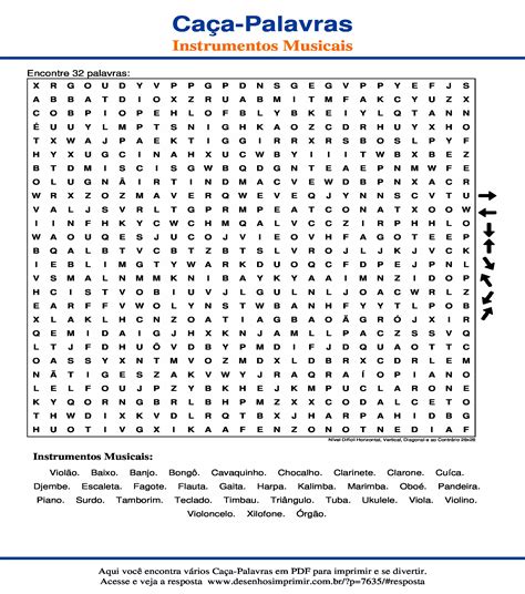 Caça Palavras Instrumentos Musicais para imprimir Desenhos Imprimir