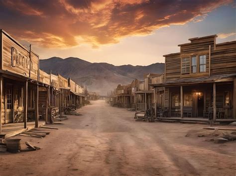 Premium Photo Panoramic Wild West Scenery With Wooden Buildings On