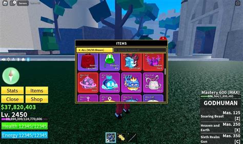 Blox Fruit 2450 Lvl GodHuman MAX Quake Spirit Fruit Shadow Fruit