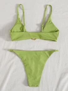 Rib Ring Linked Tanga Bikini Set Summer Beach SHEIN USA