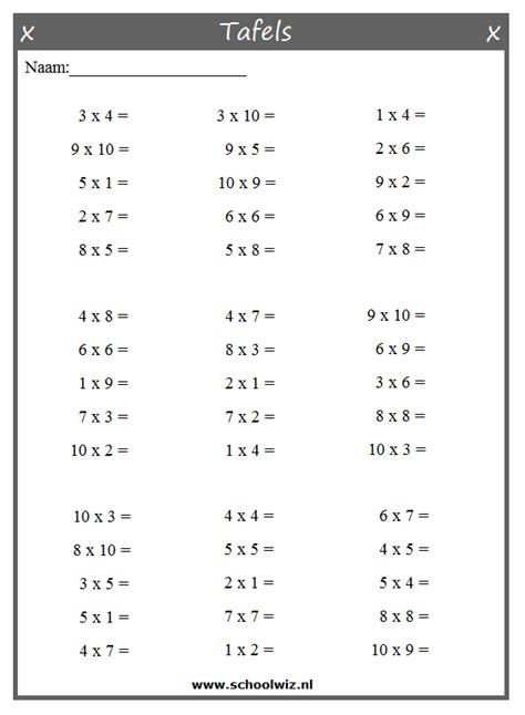 Tafels Van Vermenigvuldiging Tafels Oefenen Wiskunde
