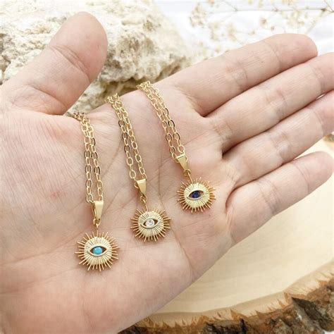 Sunburst Necklace Blue Eye Necklace Gold Evil Eye Choker Etsy Eye