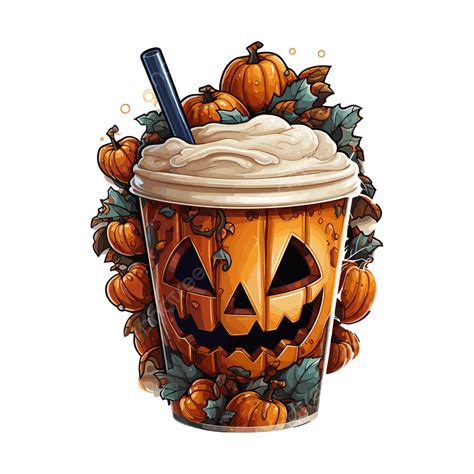 Halloween Pumpkin Coffee Cup Sticker Vector Pumpkin Clipart Halloween