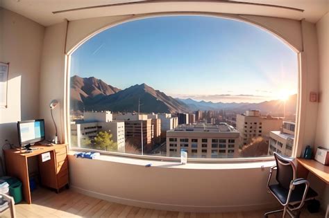 Premium AI Image | A window with a view of the mountains in the background