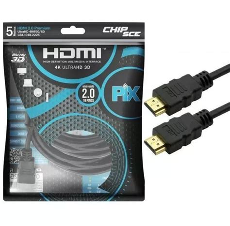 Mega Cabo Hdmi 2 0 4k Hdr 19p 5m Pix Gold 5 M Preto 018 2225