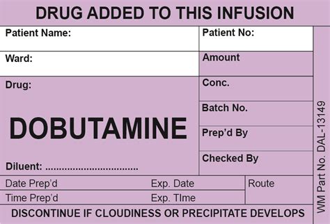 Drug Infusion Label Dobutamine Walters Medical