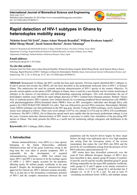 Pdf Rapid Detection Of Hiv Subtypes In Ghana By Heteroduplex