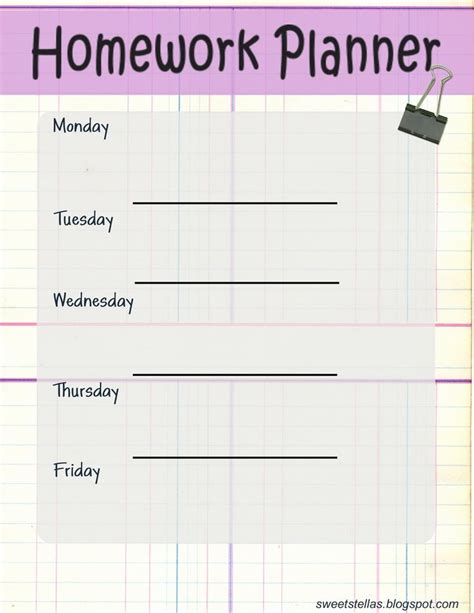 A Homework Planner With The Words Homework Planner Written In Purple