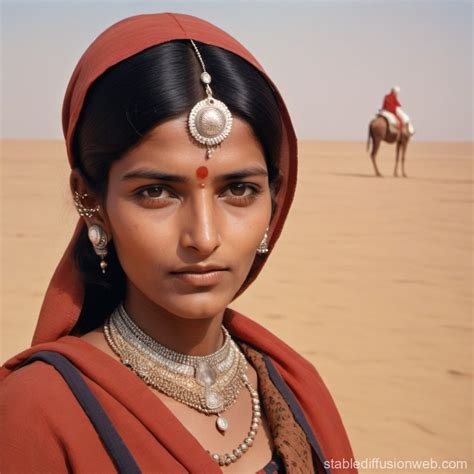 An Indian Women In Desert Of India Wearing Western Cloths In The Ear Of