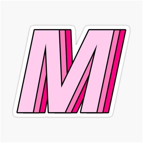 The Letter M Sticker Is Pink And Has Diagonal Lines On It As Well As