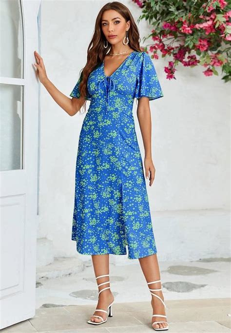 Dresses Floral Print Angel Sleeve Midi Dress Fs Collection