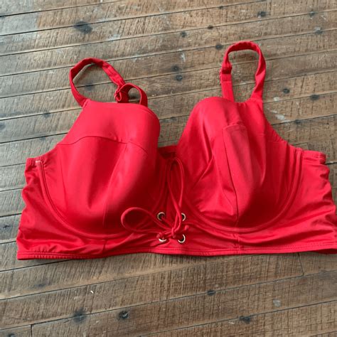 Swim By Cacique Cherry Red Lace Up Front 42ddd Swim T… Gem