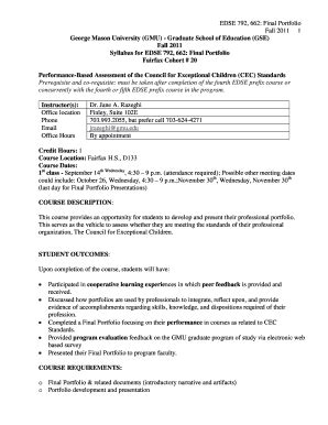 Fillable Online Cehd Gmu Edse Final Portfolio Fax Email Print