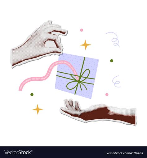 Hand Giving Gift Box To Other Colorful Royalty Free Vector