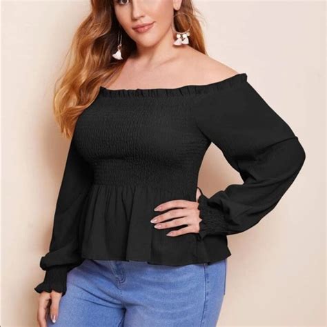 Shein Tops Shein Plus Off The Shoulder Shirred Peplum Top 3x Poshmark