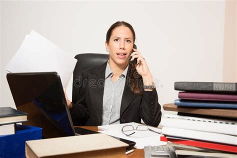 Young Business Dressed Woman Working at Her Desk Stock Image - Image of ...