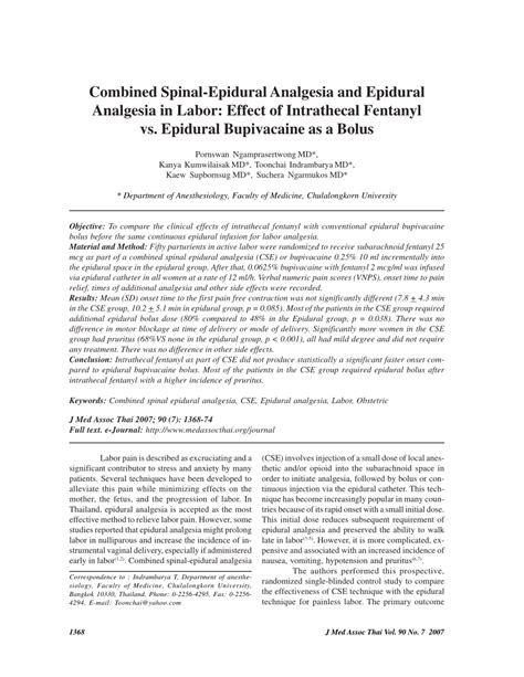 (PDF) Combined spinal-epidural analgesia and epidural analgesia in labor: Effect of intrathecal ...