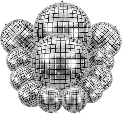 Amazon 12 PCS Disco Ball Balloons Different Sizes 4D Large Disco