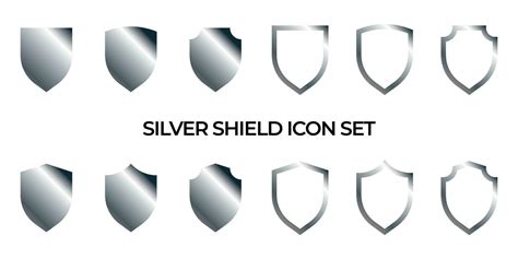 Shield Icon Set In Silver Color Style Protect Shield Security Line