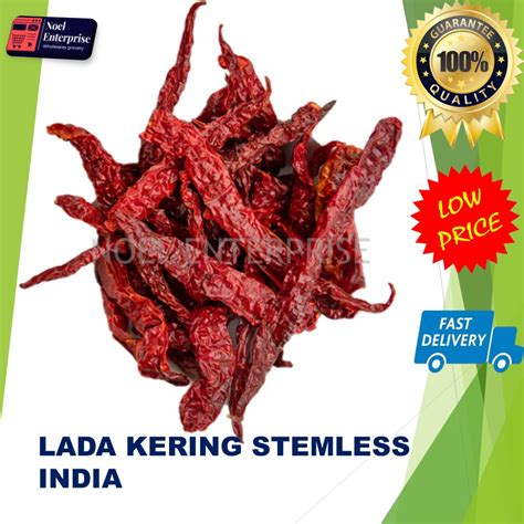 Lada Kering Stemless Kurang Pedas Dried Cili 500g1kg Shopee Malaysia