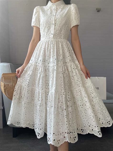 Tingfly Vintage Elegant Women Summer Embroidery Hollow Out Midi Long