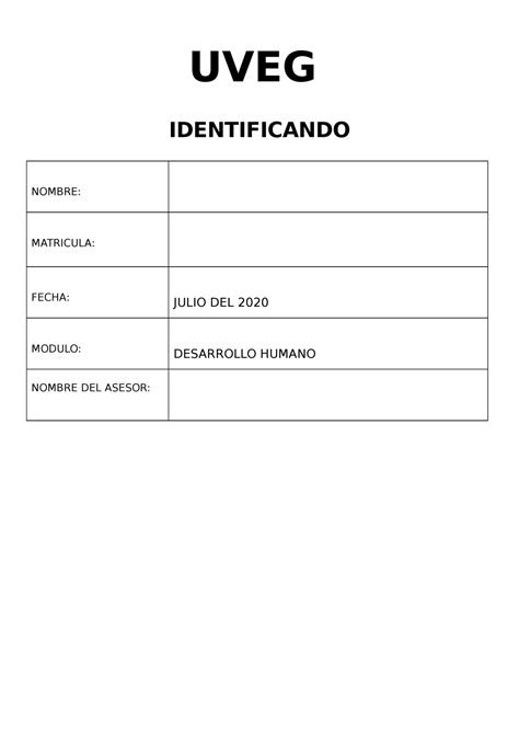 Identificando Desarrollo Humano Uveg Uveg Identificando Nombre