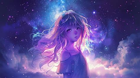 Anime girl in galaxy background | Premium AI-generated image