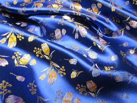 Chinese Satin Brocade In Deep Blue One Yard Of Navy Satin