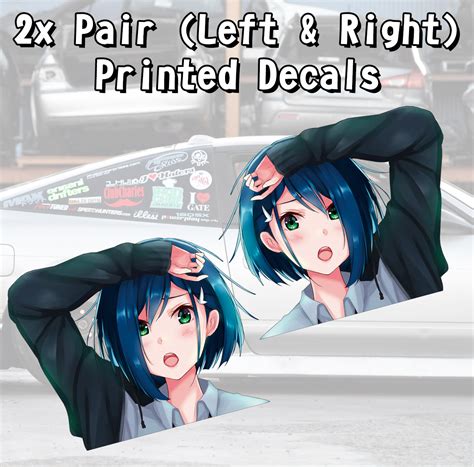 2x Pair Side Ichigo イチゴ Code 015 Derufiniumu Sexy Girl Anime Manga Boobs Printed Car Vinyl