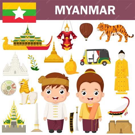 Premium Vector Set Of Myanmar Famous Landmarks