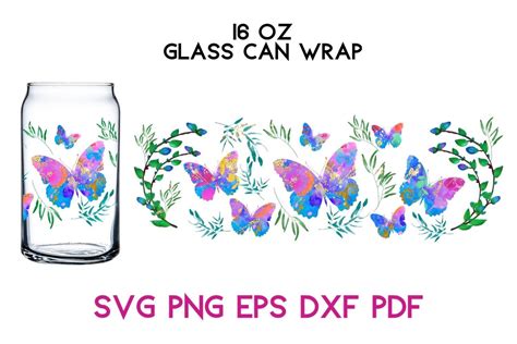 16 Oz Glass Can Wrap Nature Butterflies Graphic By Ольга Лабутина