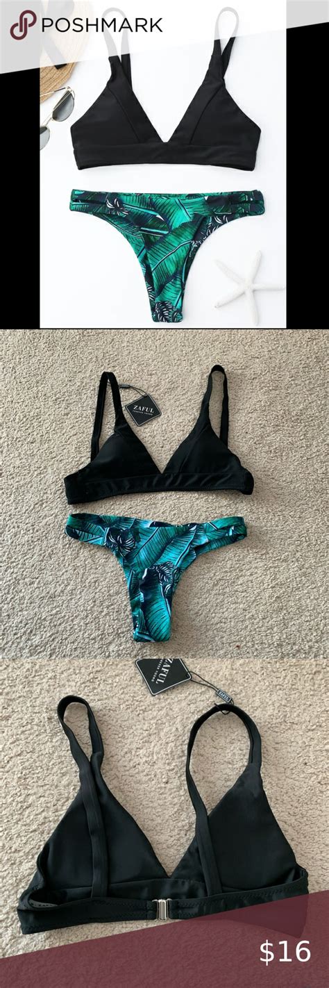 ZAFUL Sexy Black And Leaf Print Bikini Adorable Bikini With Leaf