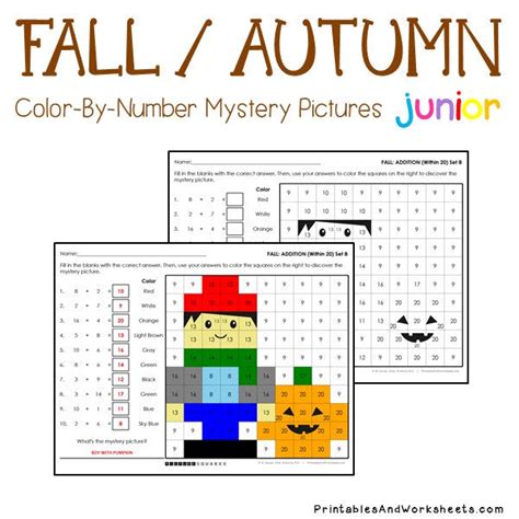 Fall / Autumn Math Color-By-Number - Printables & Worksheets