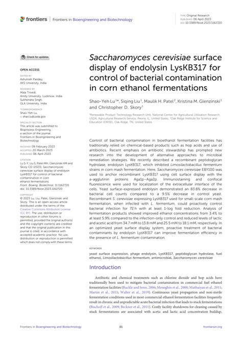 PDF Saccharomyces Cerevisiae Surface Display Of Endolysin LysKB317