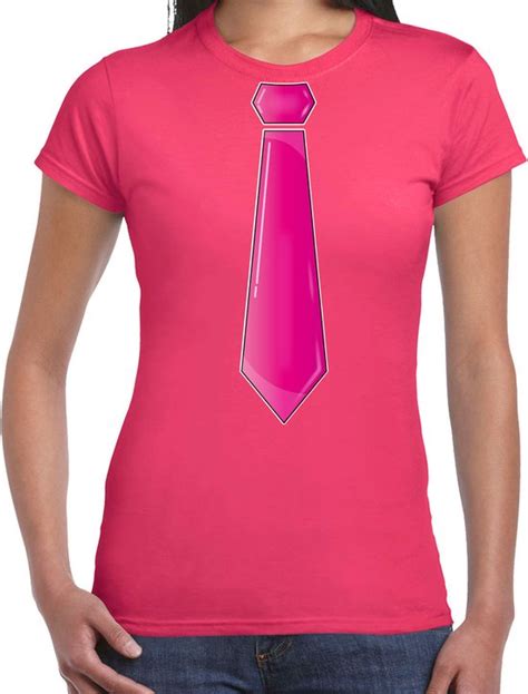 Bellatio Decorations Verkleed T Shirt Voor Dames Stropdas Roze Roze