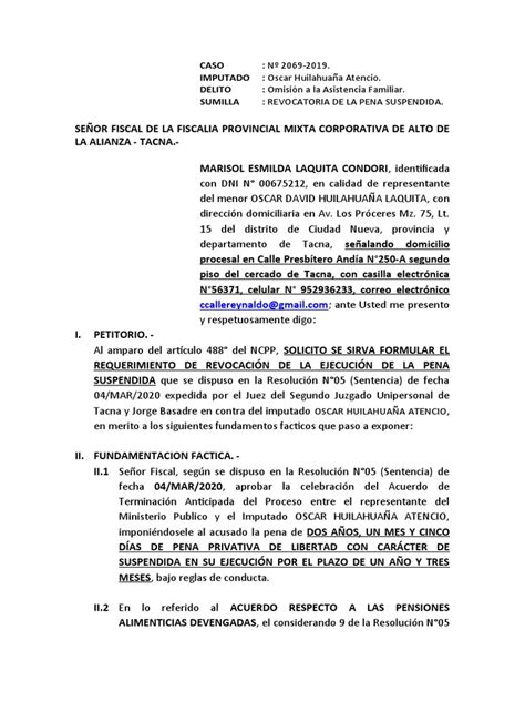 Revocatoria De La Pena Suspendida Pdf Sentencia Ley Pensión